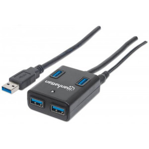 Manhattan 162302 SuperSpeed 4 Port USB 3.0 Hub, with Included Power Adapter.