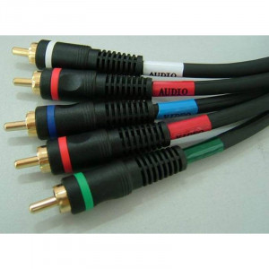 12-Foot 5RCA Male to 5RCA Male Component Cable, Black Color Jacket, Gold Plated Connectors