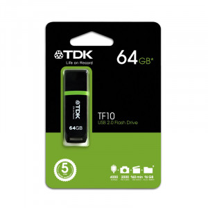 Tdk 78935 64GB TF10 USB 2.0 Flash Drive TDK-78935, Black