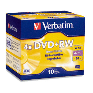Verbatim 94839 4.7GB 4X DVD+RW Media 10 Packs Jewel Case