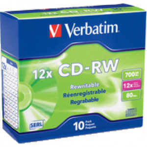 CD-RW 700MB 12X 10 Packs Slim Case Retail Verbatim 95156