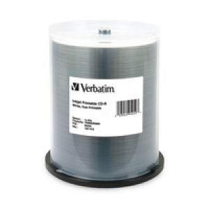 Verbatim 95252 700MB 52X White Inkjet Printable / Hub Printable CD-R Media 100 Packs Spindle.