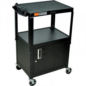 Black Luxor 42in Adjustable Height Metal Cart with Cabinet, Model: AVJ42C.