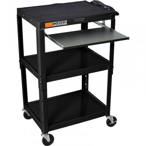 Black Luxor 42in Adjustable Height Metal Cart with Pull-out Keyboard and Mouse Shelf, Model: AVJ42KB