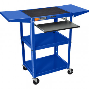 Royal Blue Luxor 42in Adjustable Height Metal Cart with Pull-out Keyboard and Mouse Shelf, Two Drop 