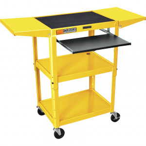 Yellow Luxor 42in Adjustable Height Metal Cart with Pull-out Keyboard and Mouse Shelf, Two Drop Leaf