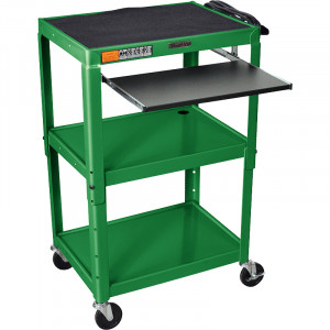 Green Luxor 42in Adjustable Height Metal Cart with Pull-out Keyboard and Mouse Shelf, Model: AVJ42KB