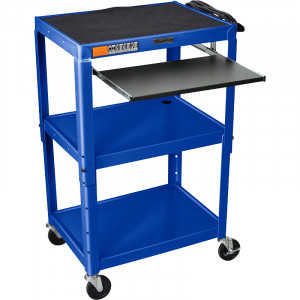 Royal Blue Luxor 42in Adjustable Height Metal Cart with Pull-out Keyboard and Mouse Shelf, Model: AV