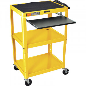 Yellow Luxor 42in Adjustable Height Metal Cart with Pull-out Keyboard and Mouse Shelf, Model: AVJ42K