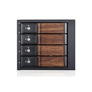 iStarUSA 3x5.25in to 4x3.5in SAS/SATA 6.0 Gb/s Trayless Hot-Swap Cage with Wood Look Bezel (Black), 