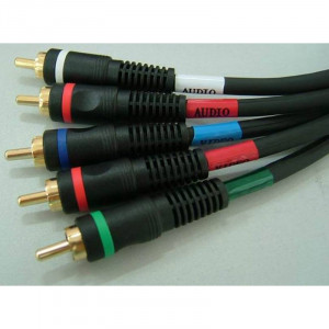 6-Foot 5RCA Male to 5RCA Male Component Cable, Black Color Jacket, Gold Plated Connectors