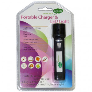 Concept Green Energy 1 watt LED Flashlite and Charger for Nokia, MotoV8, Samsung and Apple, P/N: CGF1400