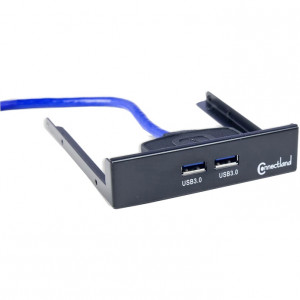 Black Syba 2-port USB 3.0 3.5in Front Panel with Built-in 20-pin Header Cable, up to 5Gbps, P/N: CL-HUB20113