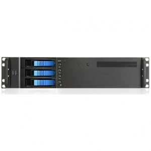 Black iStarUSA 2U Compact Rackmount MicroATX Computer Case, 3 x 3.5in Bays, Front USB 3.0, w/ 1 x 80