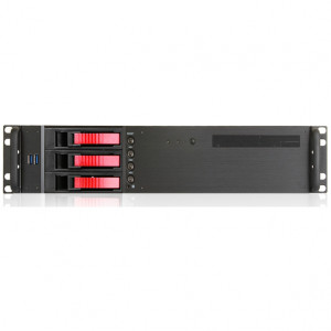 Black iStarUSA 2U Compact Rackmount MicroATX Computer Case, 3 x 3.5in Bays, Front USB 3.0, w/ 1 x 80