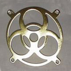 Plated Steel 80mm Fan Grill Biohazard Golden