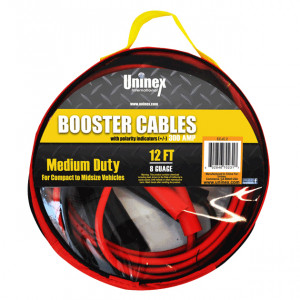 Uninex 12ft 8G Booster Cables, Medium Duty, Model: ECJC2