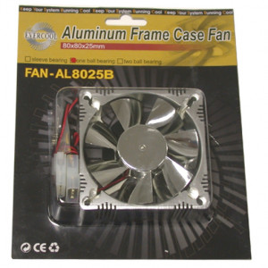 Ever Cool FAN-AL8025B 80mm Aluminum Low Noise Frame Case Fan, Silver Color