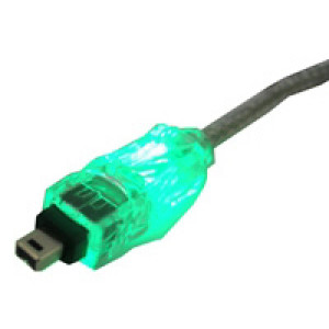 FlexiGlow Firewire 1394 Flash Cable w/ Green LED Light (1.8m) 4pin to 6pin