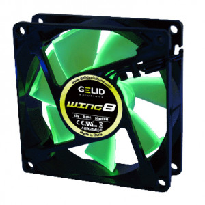 GELID Solutions WING8 80mm Water/Dust Proof Gamer Case Fan (Green), 2000 RPM, 3 Pin Molex, UV Reactive