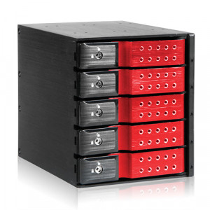 iStarUSA BPN-DE350SS-RED 3x 5.25" to 5x 3.5" Trayless SAS/SATA 6.0 Gb/s Hot-Swap Cage Red