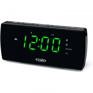 Spectra Jensen JCR-230 Dual Alarm Clock Radio with Auto Time Set, 1.2in Green LED Display, Aux Input