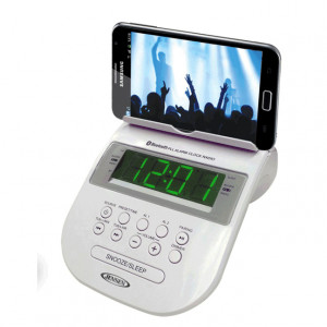 Spectra Jensen JCR-295 Bluetooth Clock Radio (White) with Cellphone Holder
