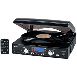 Spectra Jensen 3-Speed Stereo Turntable with AM/FM Stereo Radio and Remote Control, Built-in Stereo 