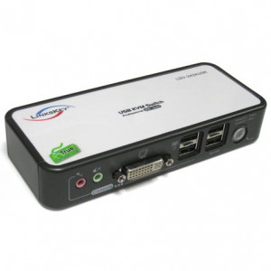 Linkskey 2-Port DVI and USB Compact Audio / Mic / Hub KVM Switch with Cables