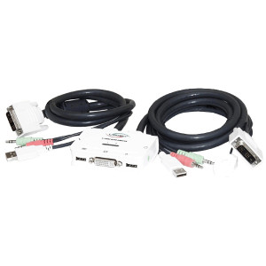 Linkskey 2-port Compact DVI USB Cable KVM Switch with Two Sets of Fixed USB / Video / Audio / Mic Combo Cables and a Wired QuickSwitch Button
