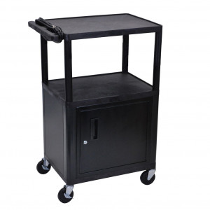 Black Luxor LE42 Endura AV Cart 3 Shelves, Includes Locking Cabinet, Model: LE42C-B.