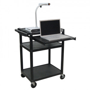 Black Luxor 34in LP Series Table without Cabinet, Pull-out Front Laptop Shelf, Model: LP34LE-B.