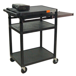 Black Luxor 34in LP Series Table without Cabinet, Pull-out Side Shelf, Model: LP34PE-B.