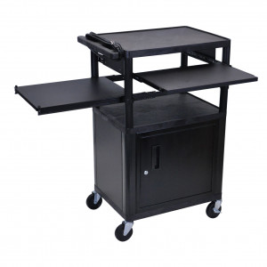 Black Luxor 42in LP Series Table with Cabinet, Pull-out Front Laptop and Side Shelves, Model: LP42CL