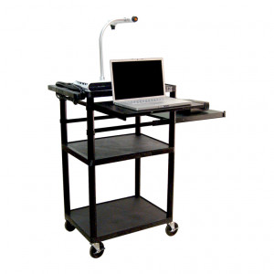 Black Luxor 42in LP Series Table without Cabinet, Pull-out Front Laptop and Side Shelves, Model: LP4