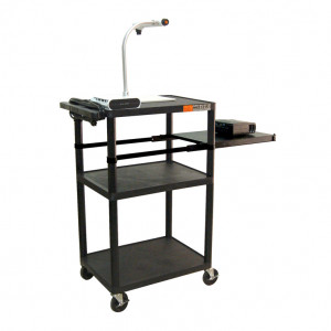Black Luxor 42in LP Series Table without Cabinet, Pull-out Side Shelf, Model: LP42PE-B.