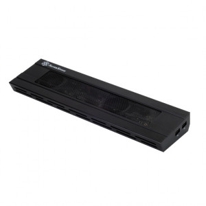 Black SilverStone NB02B Aluminum Notebook Cooler, w/ 2 x 50mm Silent Fans, RJ-45 and USB 2.0 Ports.
