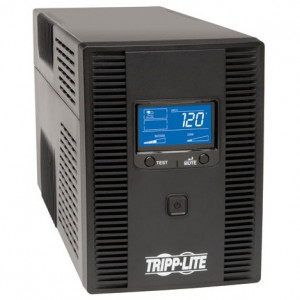 Black Tripp Lite OmniSmart LCD 1500VA Tower Line-Interactive 120V UPS, w/ LCD display and USB port, P/N: OMNI1500LCDT.