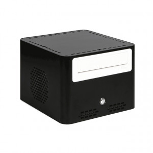 Black iStarUSA S-0512-DT Compact Stylish Mini-ITX Enclosure, 1 x 5.25in Bay, w/ 120W PSU.