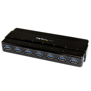 StarTech.com ST7300USB3B 7 Port SuperSpeed USB 3.0 Hub - Desktop USB Hub with Power Adapter, Black.