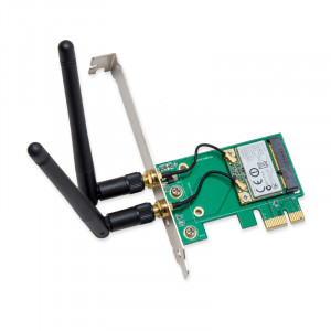 Syba SY-PEX23063 Dual Function Bluetooth 2.1 and WiFi Wireless 802.11 a/b/g/n PCI-E x1 Controller Card.