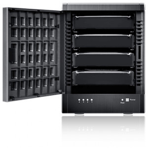 Black Sans Digital TowerRAID TR4X+B 3.5in 4 Bay Compact Tower SAS / SATA to Mini-SAS JBOD Storage En