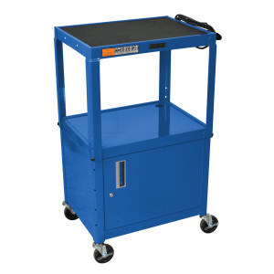 Blue H.Wilson W42ACE Series Metal Open Shelf Utility Cart, 3-outlet Electric, w/ Locking Security Ca