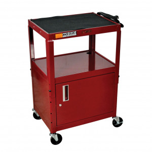 Burgundy H.Wilson W42ACE Series Metal Open Shelf Utility Cart, 3-outlet Electric, w/ Locking Securit