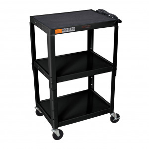 Black H.Wilson W42AE Metal Open Shelf Utility Cart, 3-outlet Electric.