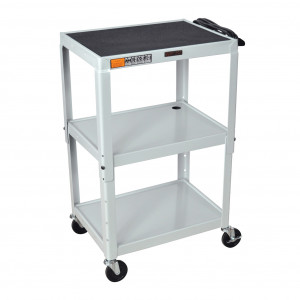 Gray H.Wilson W42AE Series Metal Open Shelf Utility Cart, 3-outlet Electric, P/N: W42AGYE.