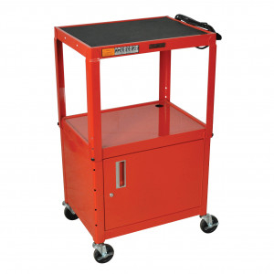 Red H.Wilson W42ACE Series Metal Open Shelf Utility Cart, 3-outlet Electric, w/ Locking Security Cab