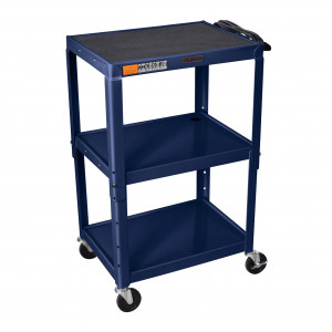 Navy H.Wilson W42AE Series Metal Open Shelf Utility Cart, 3-outlet Electric, P/N: W42AZE.