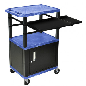 Blue H.Wilson 42in Tuffy Presentation Cart with Cabinet, Keyboard Shelf and Side Pullout Shelf, Mode