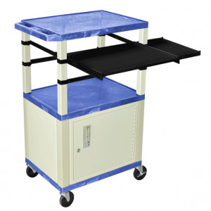 Blue H.Wilson 42in Tuffy Presentation Cart with Cabinet, Keyboard Shelf and Side Pullout Shelf, Mode